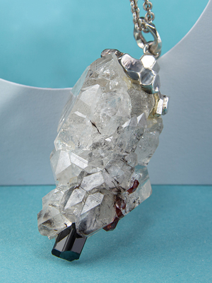 Mens Rock Сrystal Garnet Tourmaline Sterling Silver Pendant
