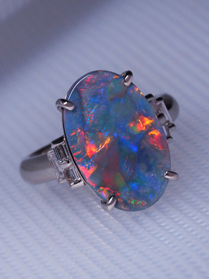 Reserved: Platinum black opal and diamond ring