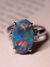 Reserved: Platinum black opal and diamond ring