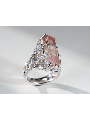 Polychrome tourmaline crystal silver ring