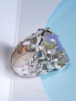 Australian neon opal silver ring