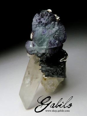 Big Rock Crystal Fluorite and Black Tourmaline Pendant