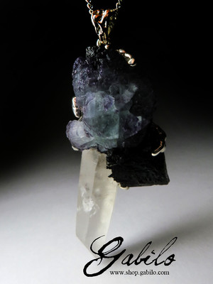 Big Rock Crystal Fluorite and Black Tourmaline Pendant