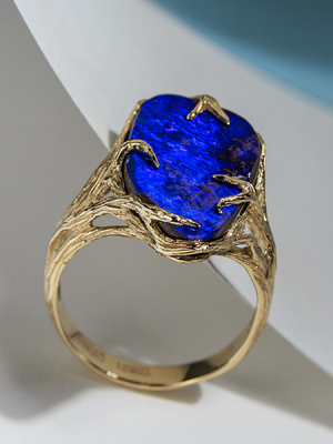 Yves Klein boulder opal gold ring