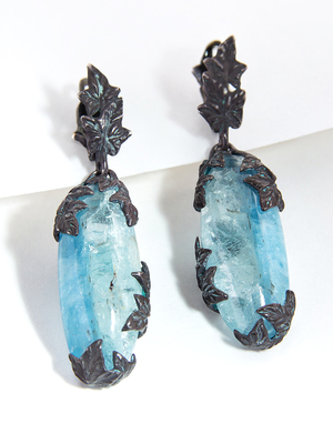 Reserved: Ivy earrings with aquamarine in blackened silver 