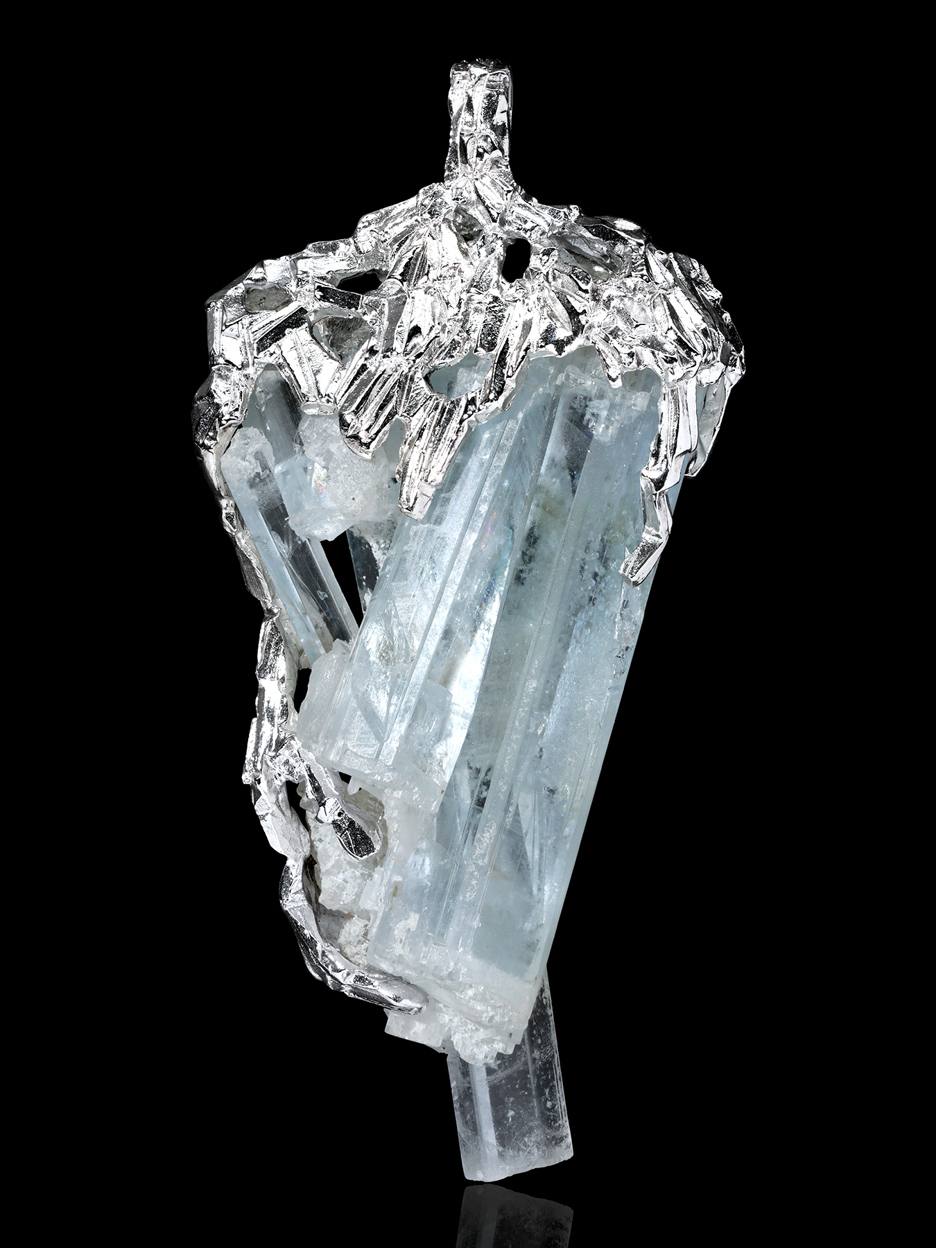 aquamarine crystals silver pendant