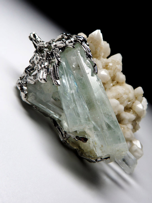 Big Aquamarine crystals silver pendant