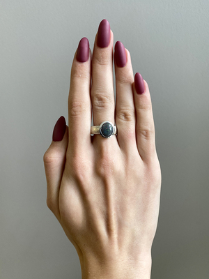 Men's dark opal silver ring