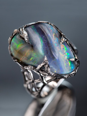 Boulder Opal white gold ring