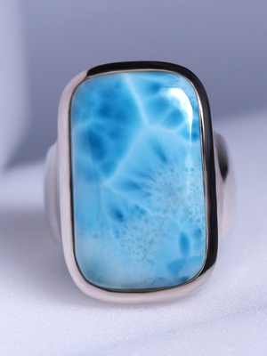 Large silver ring with larimar