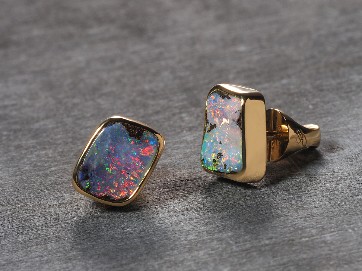 boulder opal gold stud earrings