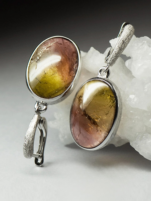 Bicolor Tourmaline Silver Earrings