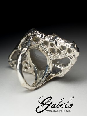 Großer silberner Ring mit Achat