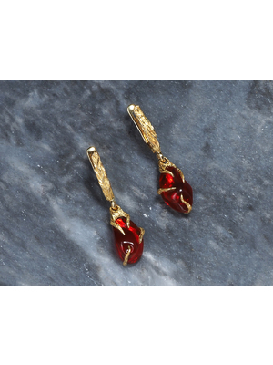 Fire opal yellow gold earrings