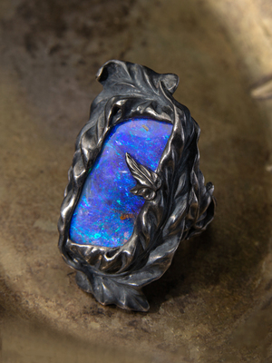 Large Blue Opal Ivy ring 