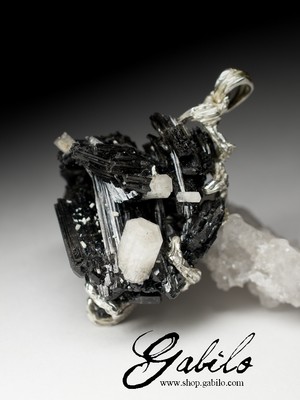 Black tourmaline and beryl silver pendant