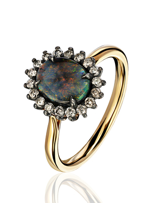 Black opal and diamonds ring