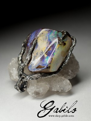 Silberanhänger mit Boulder-Opalschwarz