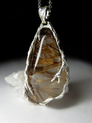 Rutilated quartz silver pendant