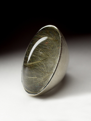 Large ring with rutilated quartz
