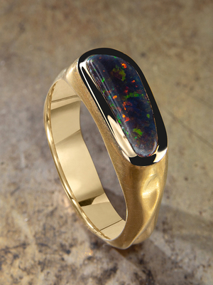 Men's black opal yellow gold ring
