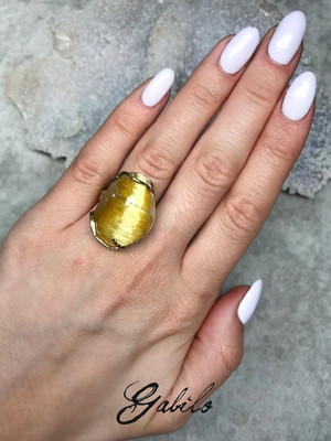 Unique Rutilated Quartz Gold Ring 
