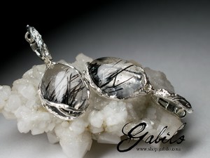Серебряные серьги с кварцем волосатиком