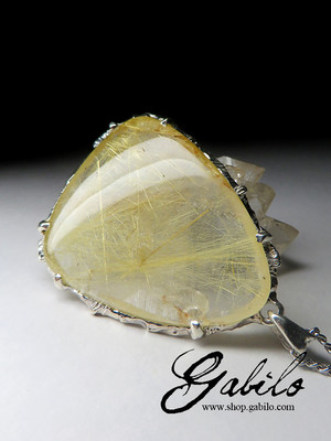 Silver pendant with rutilated quartz