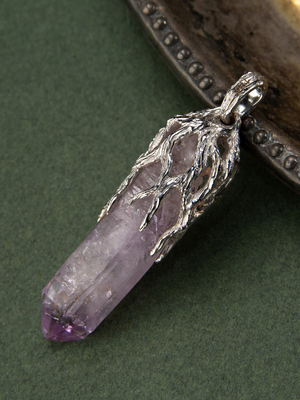 Reserved: Amethyst crystal white gold pendant