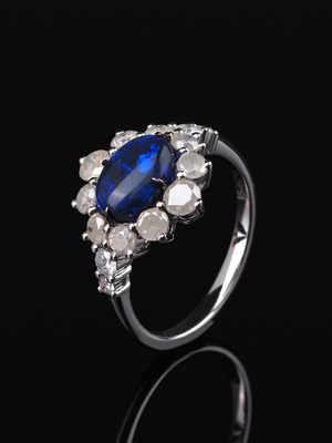 Black Australian opal and diamond white gold ring