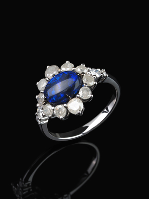 Black Australian opal and diamond white gold ring