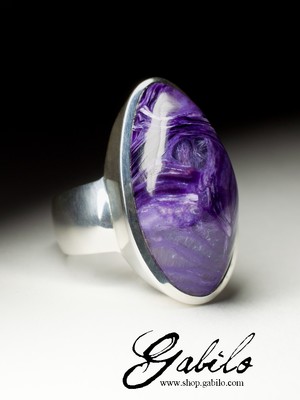 Men's silver ring with charoite first grade