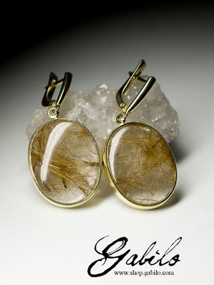 Rutilated quartz gold earrings