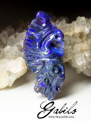 Black Opal Blue Phoenix carved by Daniela L`Abbate