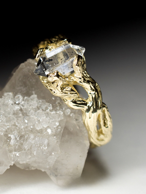 Herkimer Diamond Crystal Gold Ring 
