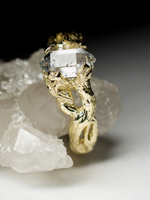Herkimer Diamond Crystal Gold Ring 