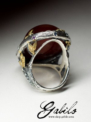 Men's carnelian silver ring 