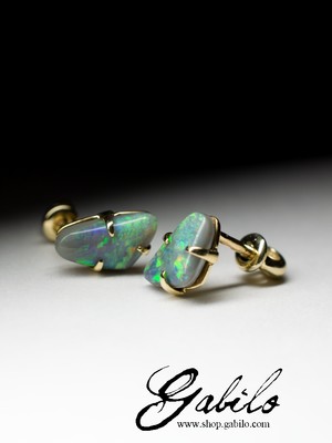 Black opal 14k gold stud earrings