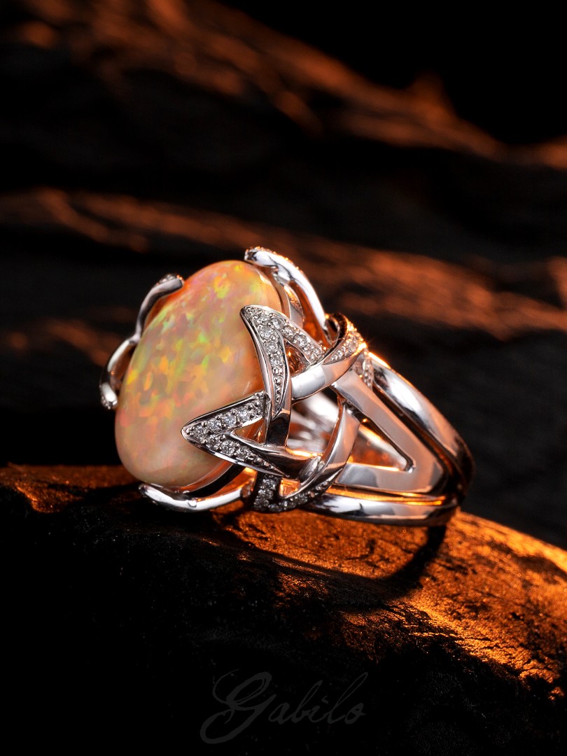 ethiopian opal diamond gold ringi