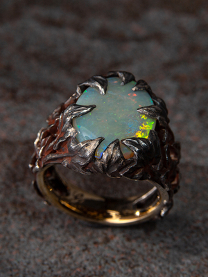 Crystal Opal patinated silver Ivy ring