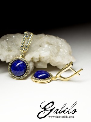 Gold earrings with lapis lazuli and sapphires 