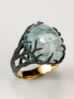 Aquamarine patinated silver ring