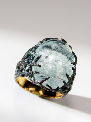 Aquamarine patinated silver ring