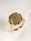 Pyrite ball yellow gold ring