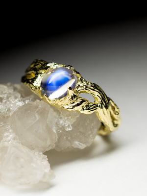 Moonstone adularia gold ring with gem report MSU
